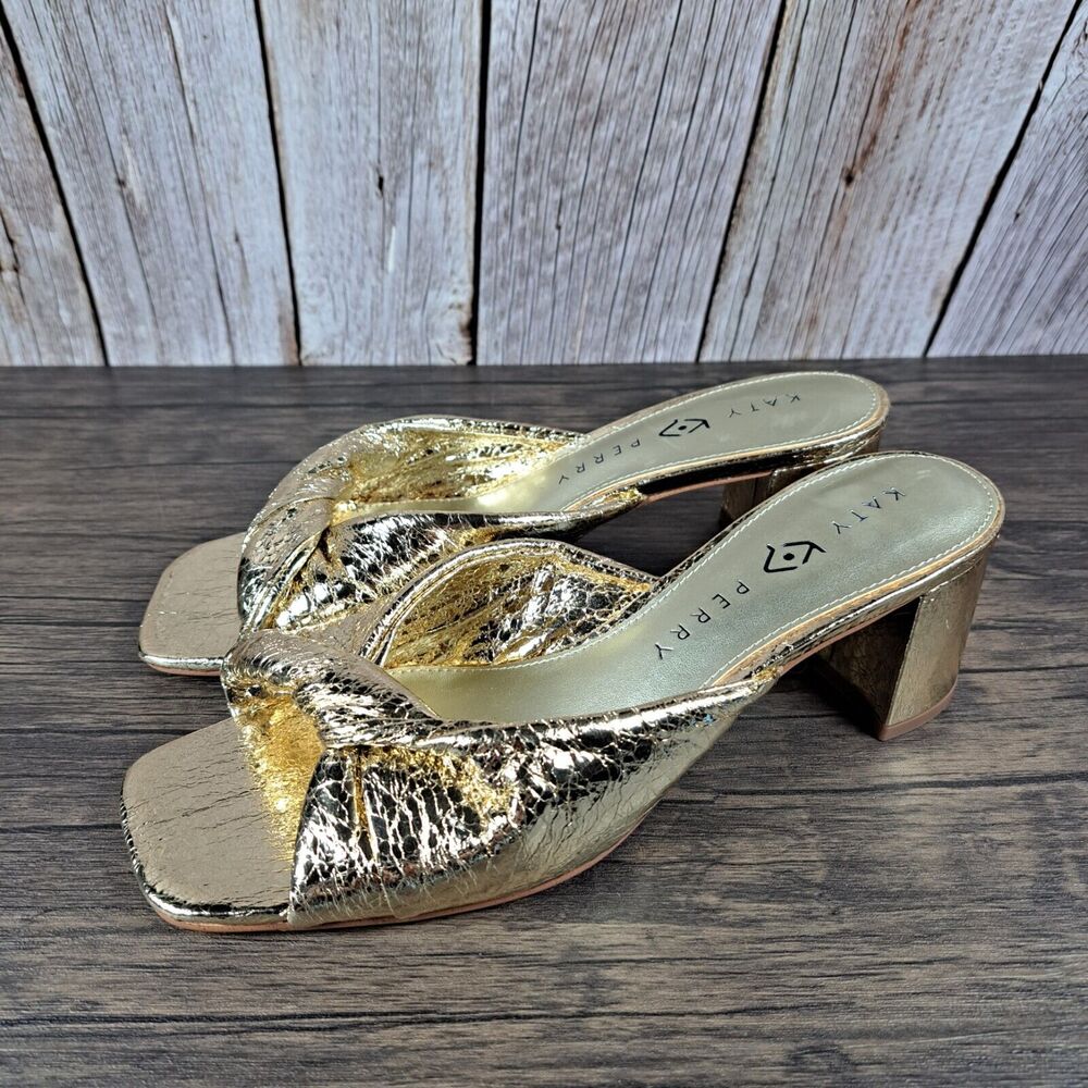 Katy Perry The Tooliped Twisted Heel Sandals Women's Sz 8 Gold (NWOB)
